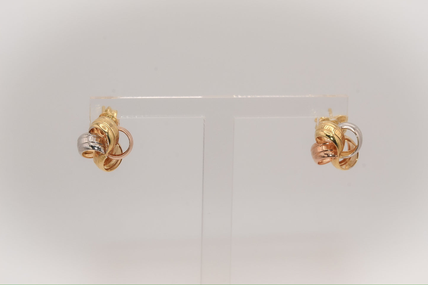 14K Gold Kids Trio Tone Knot Post Earrings
