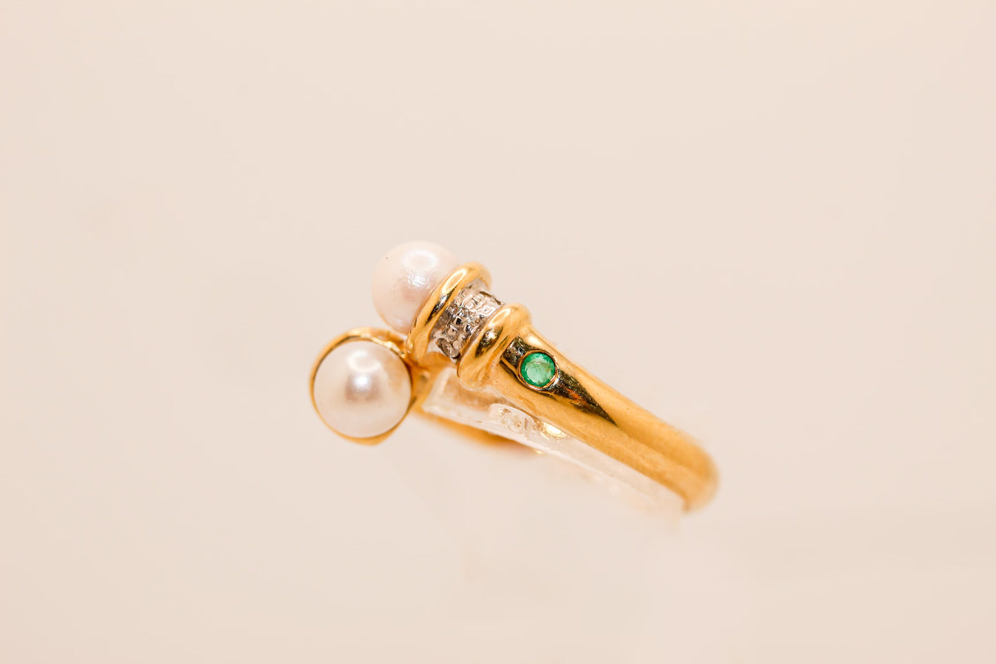14K Gold Pearl With Ruby Sapphire Emerald And Diamond Ring