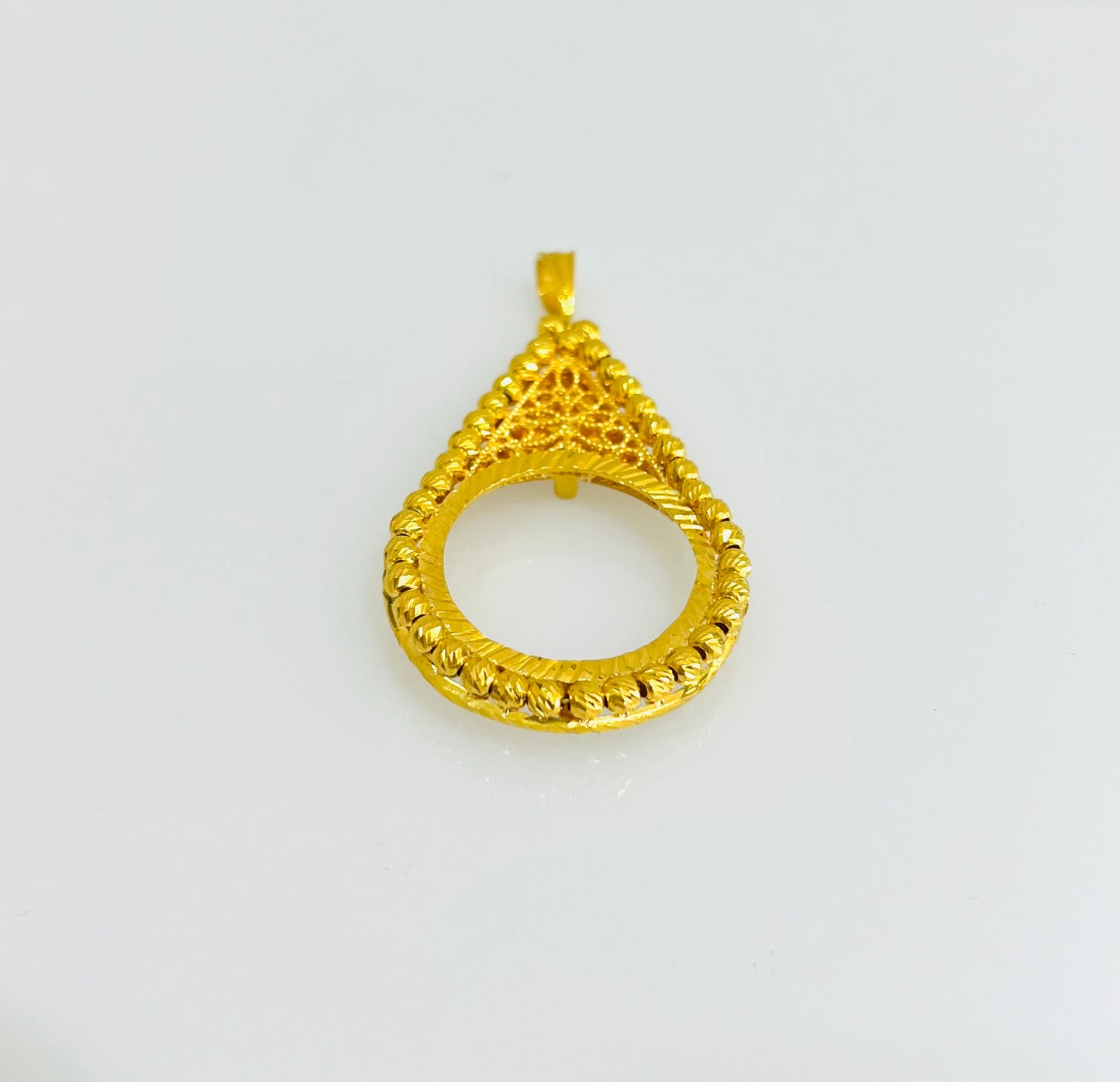 21K Gold Coin Frame Tear Drop Himo Pendant
