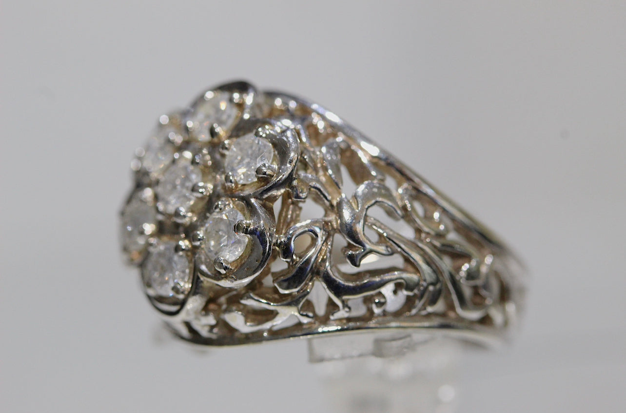 10K White Gold Diamond Cluster Mens Ring