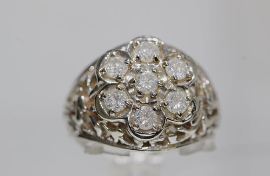 10K White Gold Diamond Cluster Mens Ring