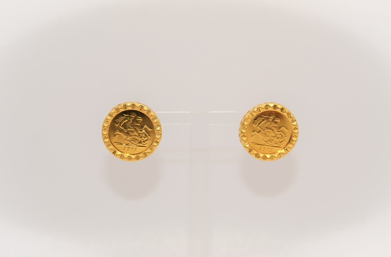 21K Gold Himo Coin Earrings