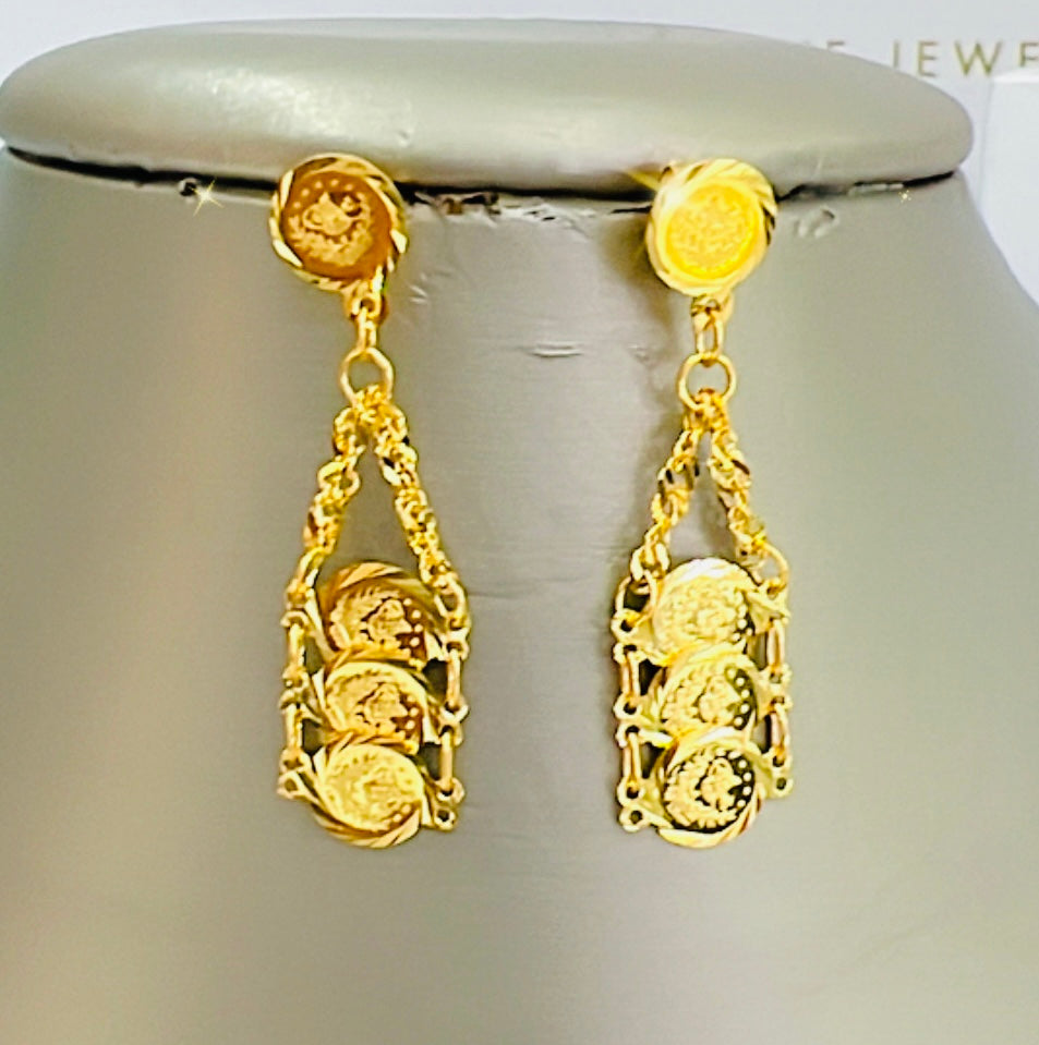 21K Gold Dangle Coin Earrings