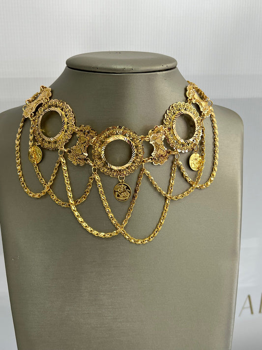 21K Gold 3 Coin Choker Necklace