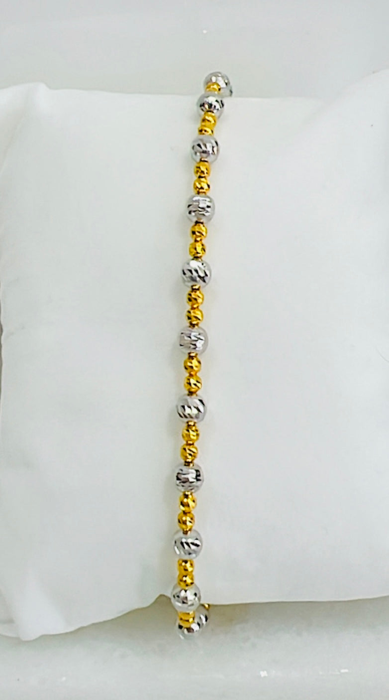 18K Gold 2 Tone Beaded Bracelet