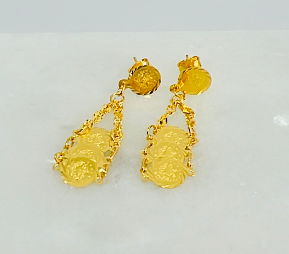 21K Gold Dangle Coin Earrings