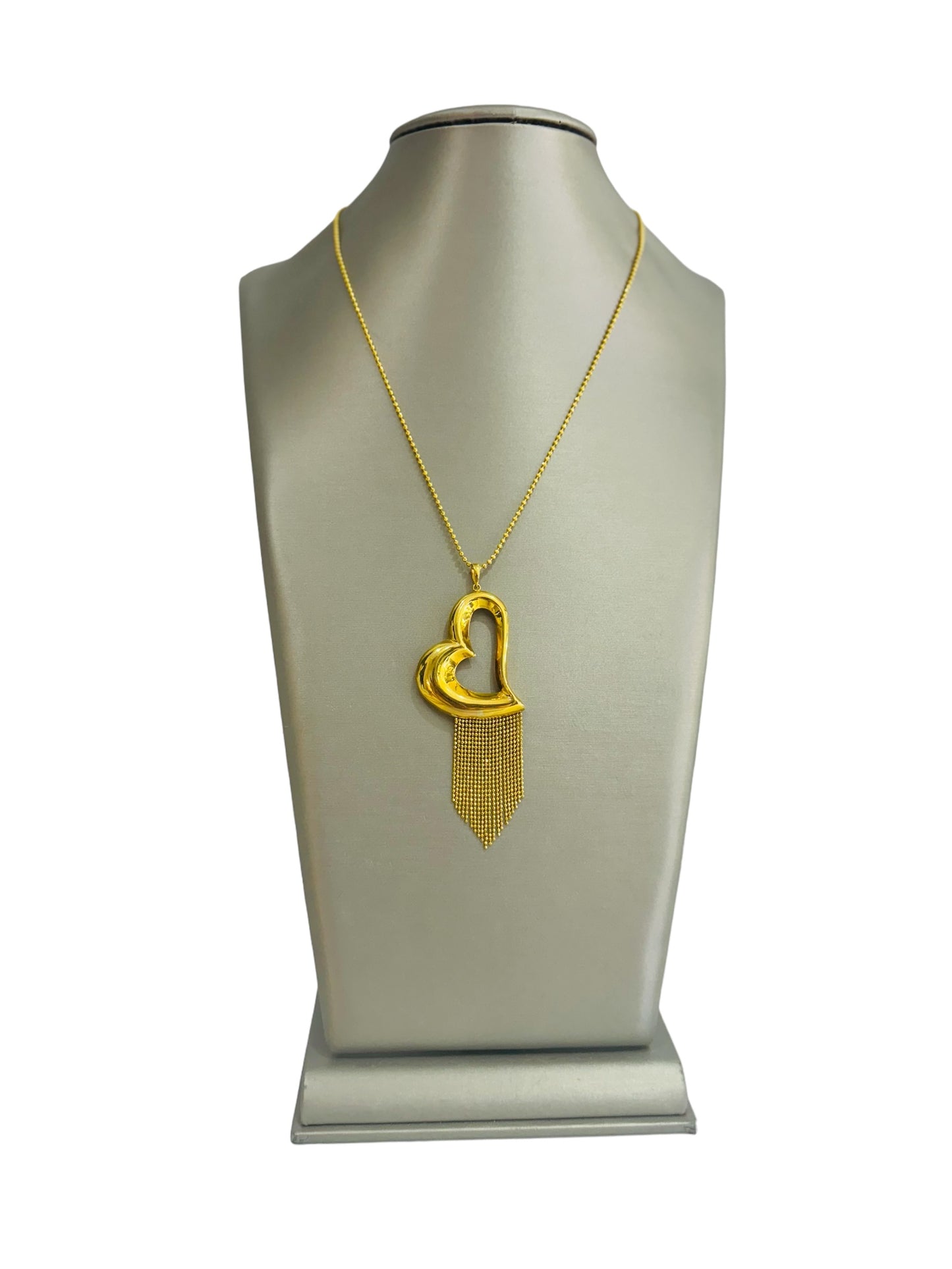 21K Gold Large Heart Tassel Necklace