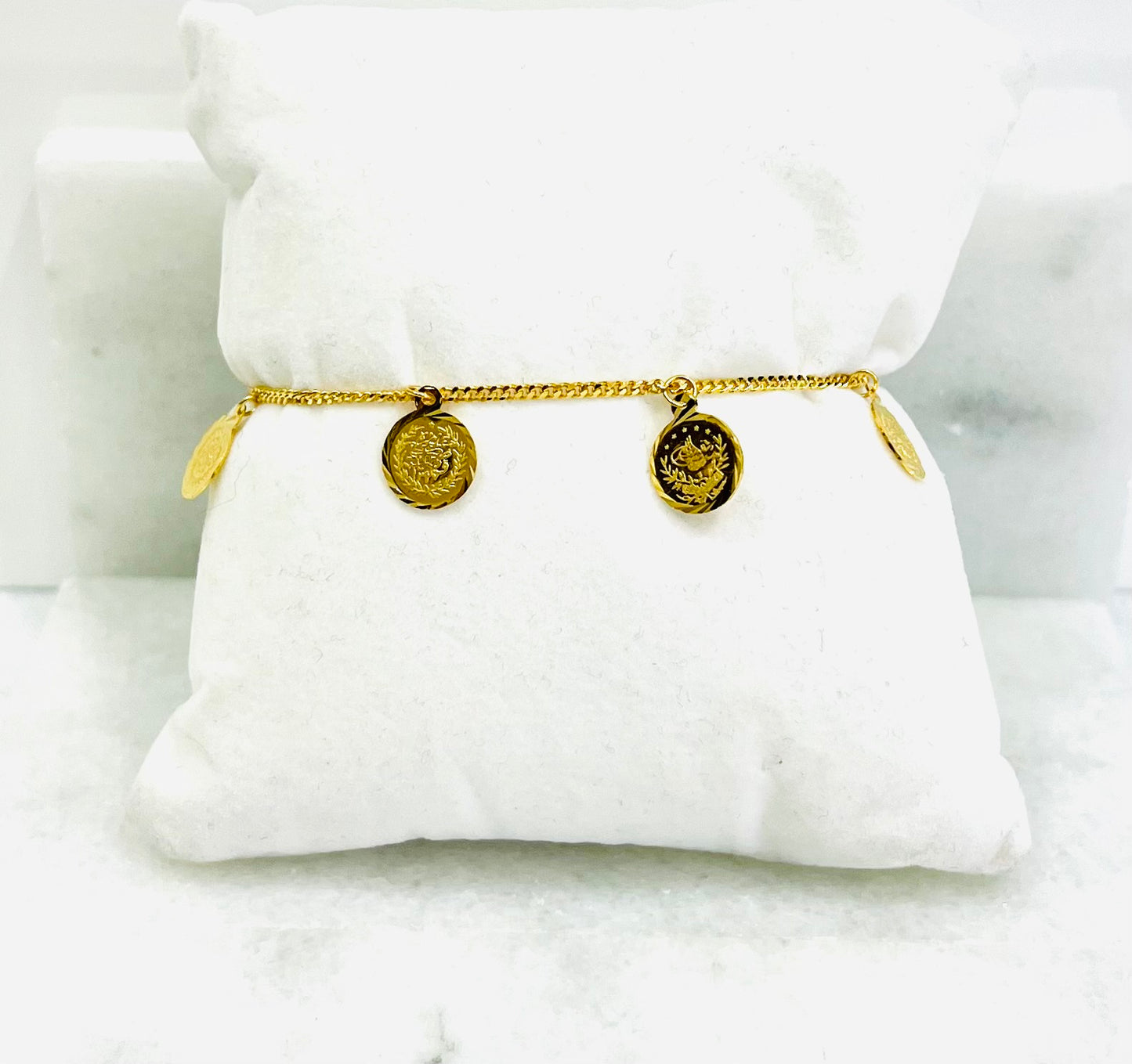 21k Gold Turkish Coin Charm Bracelet