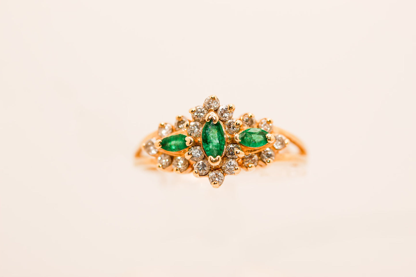 14K Gold Emerald And Diamond Ring