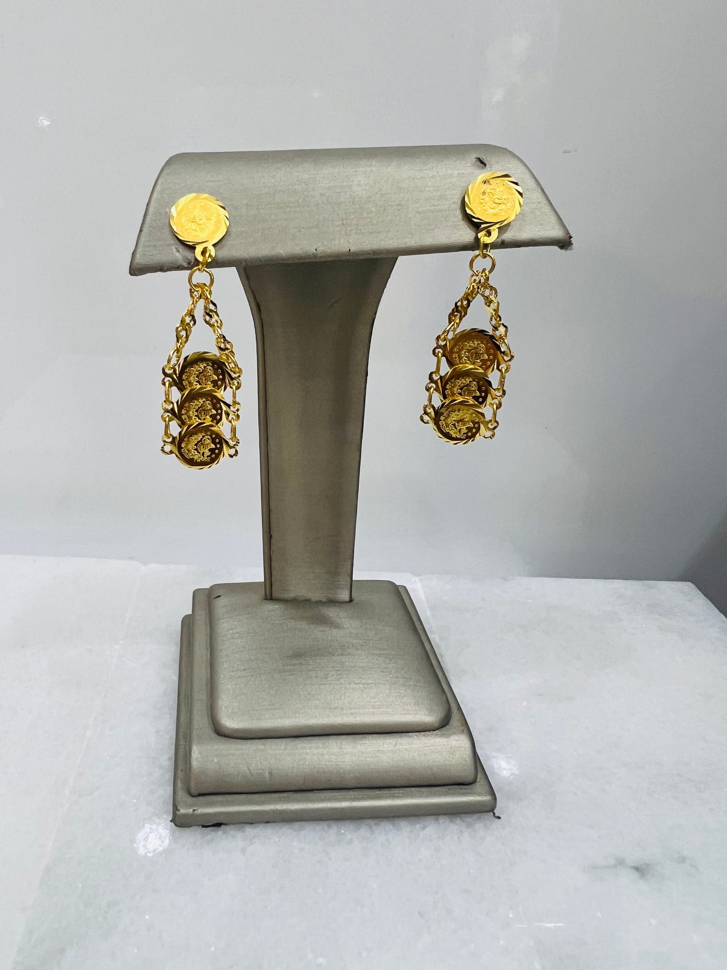 21k Gold Dangle Coin Earrings