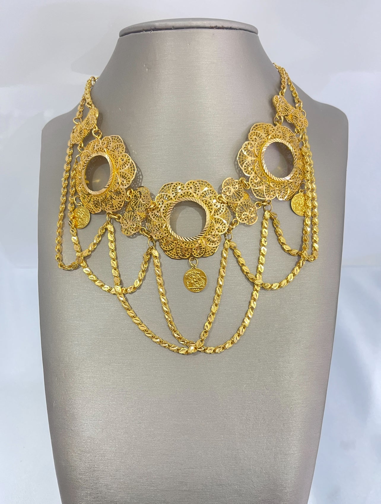 21K Gold 3 Coin Choker Necklace