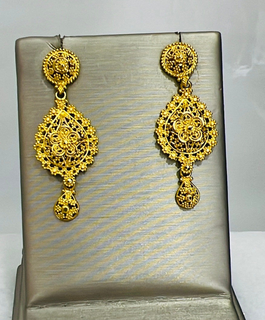 21k Gold Post Dangle Earrings