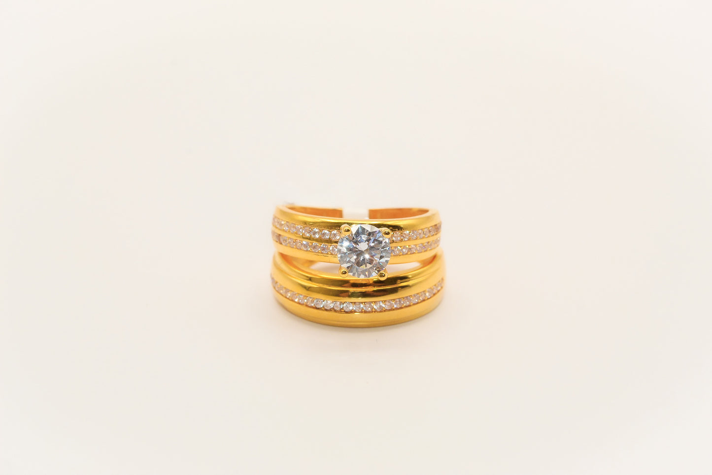 21K Gold Solitaire Wedding Ring Set