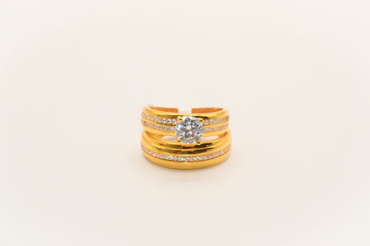21K Gold Solitaire Wedding Ring Set