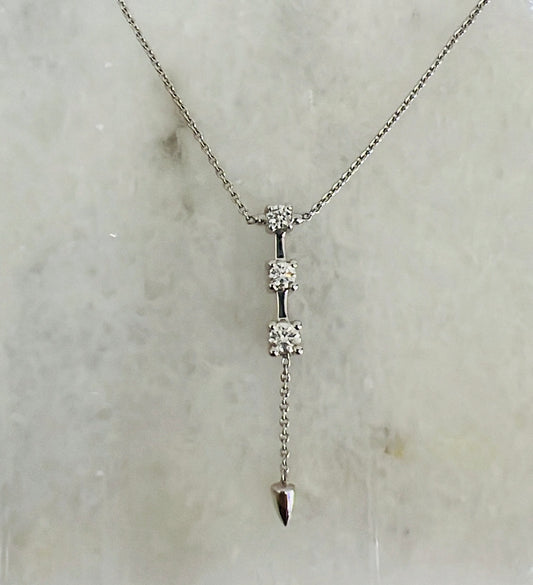 18K White Gold 3 Stone Diamond Necklace