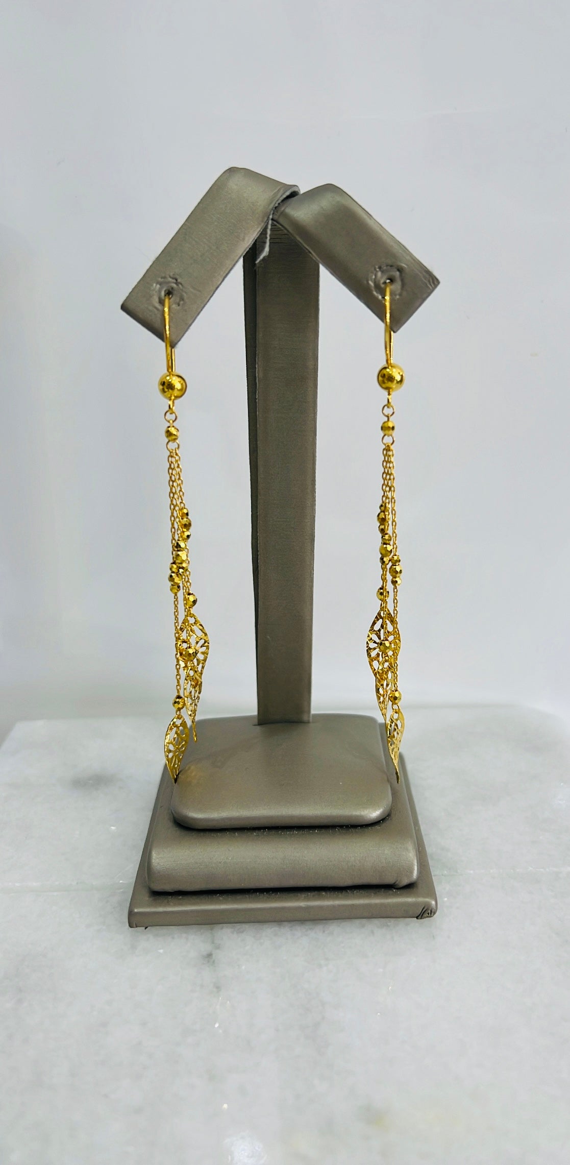 21K Gold Long Leaf Earrings