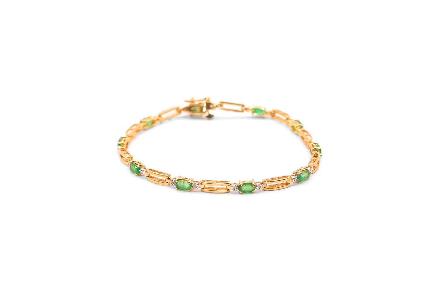 14K Gold Diamond Oval Emerald Bracelet
