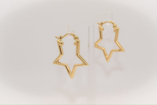 18K Gold Star Hoop Earrings