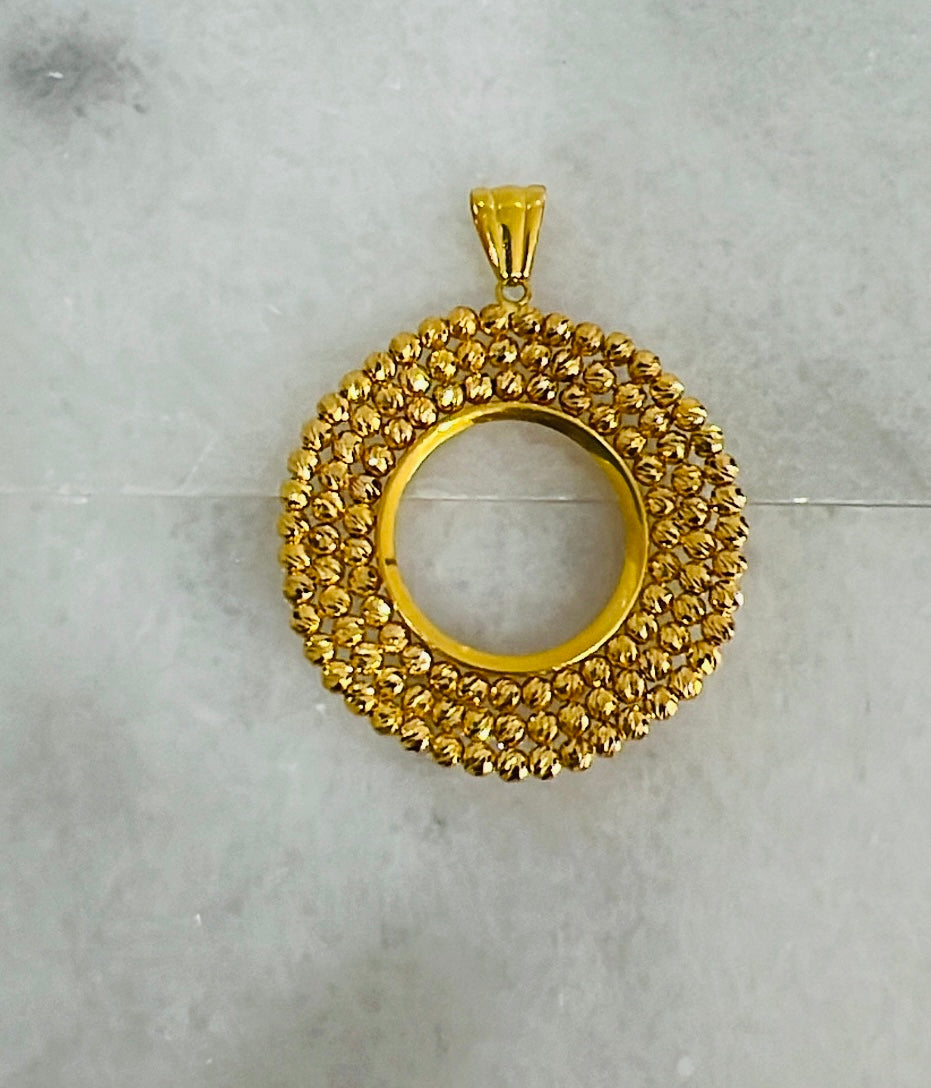 21K Gold Coin Beaded Frame Pendant