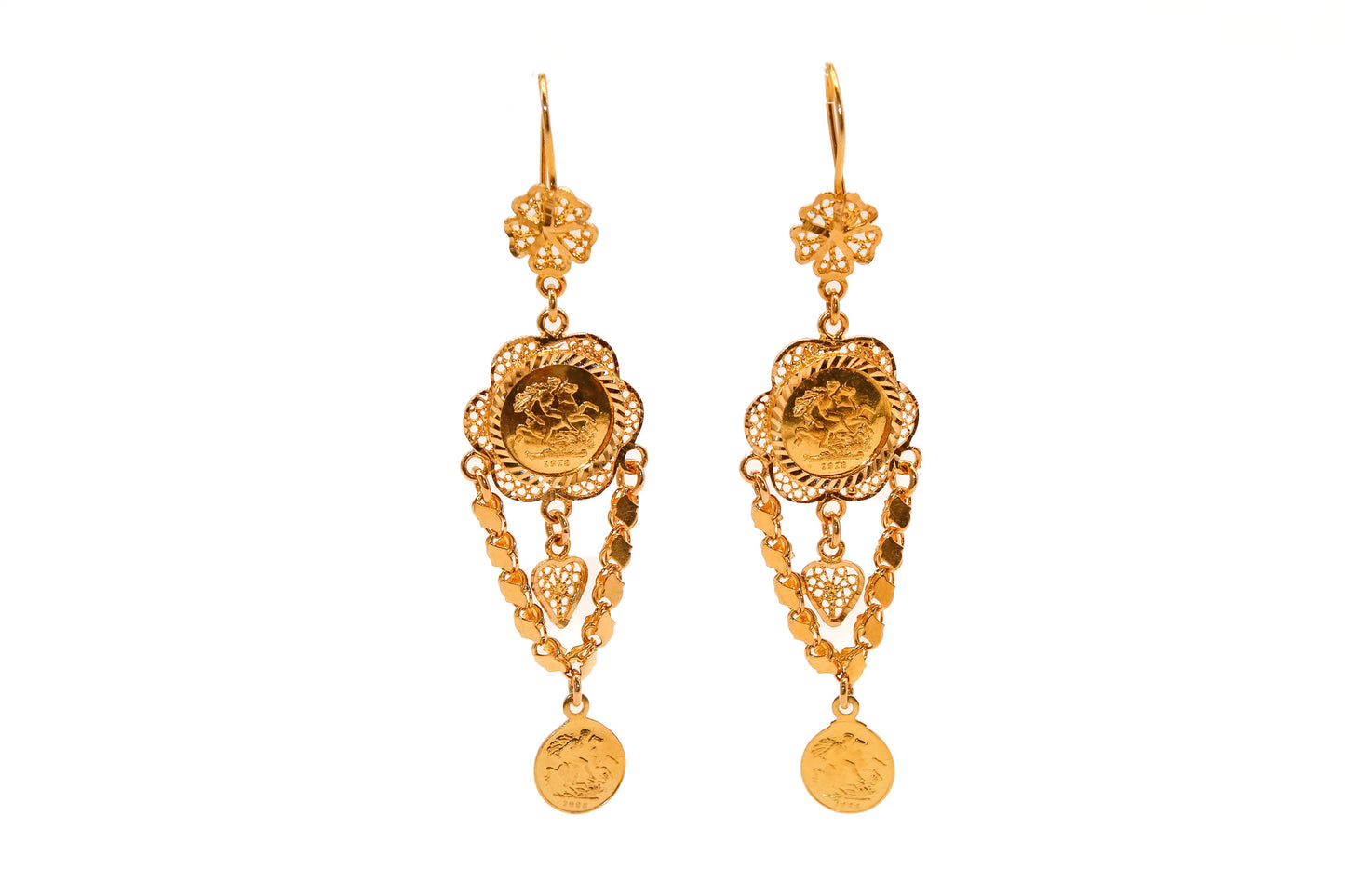 21K Gold Coin Chandelier Earrings