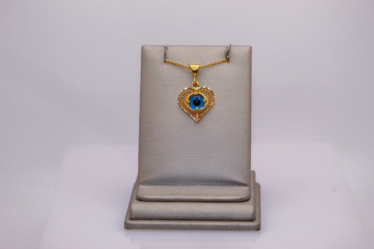21K Gold Heart Evil Eye Pendant