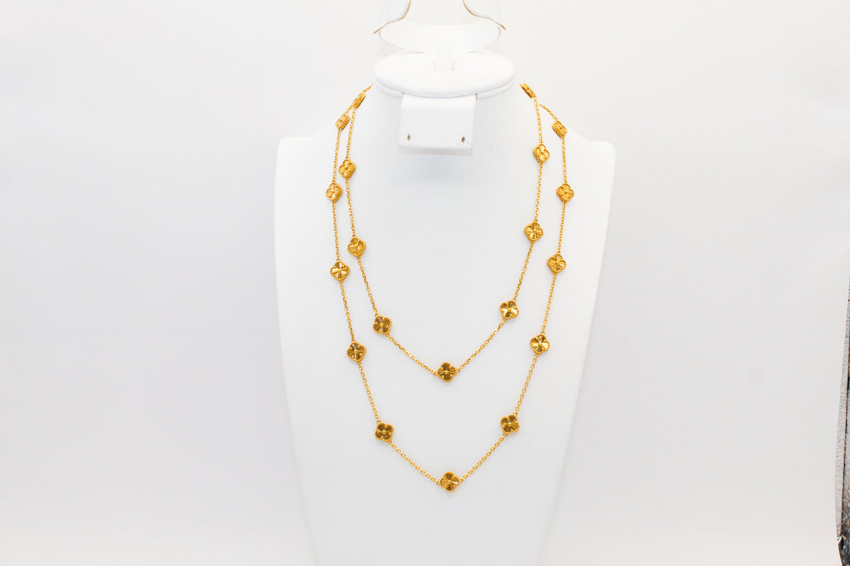 21K Gold Long Flower Necklace