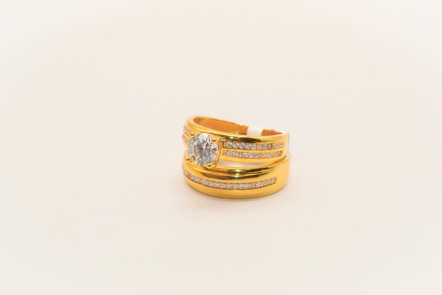 21K Gold Solitaire Wedding Ring Set