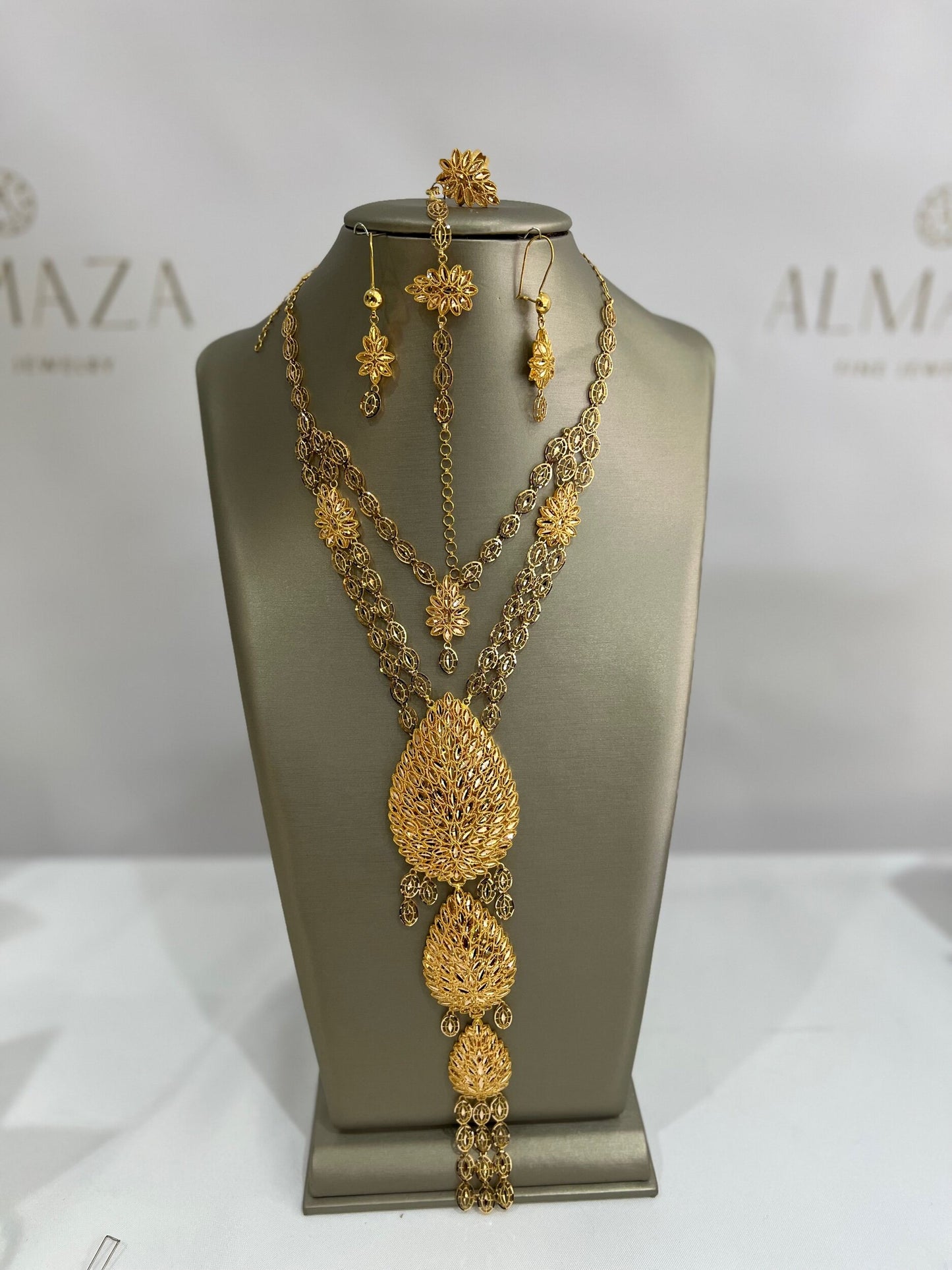 21K Gold 3 Tear Drop Necklace Set
