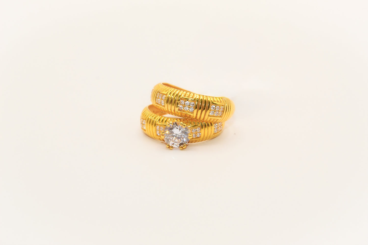 21K Gold Solitaire Wedding Ring Set
