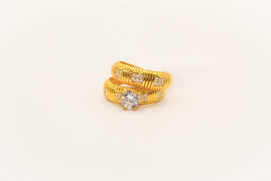21K Gold Solitaire Wedding Ring Set