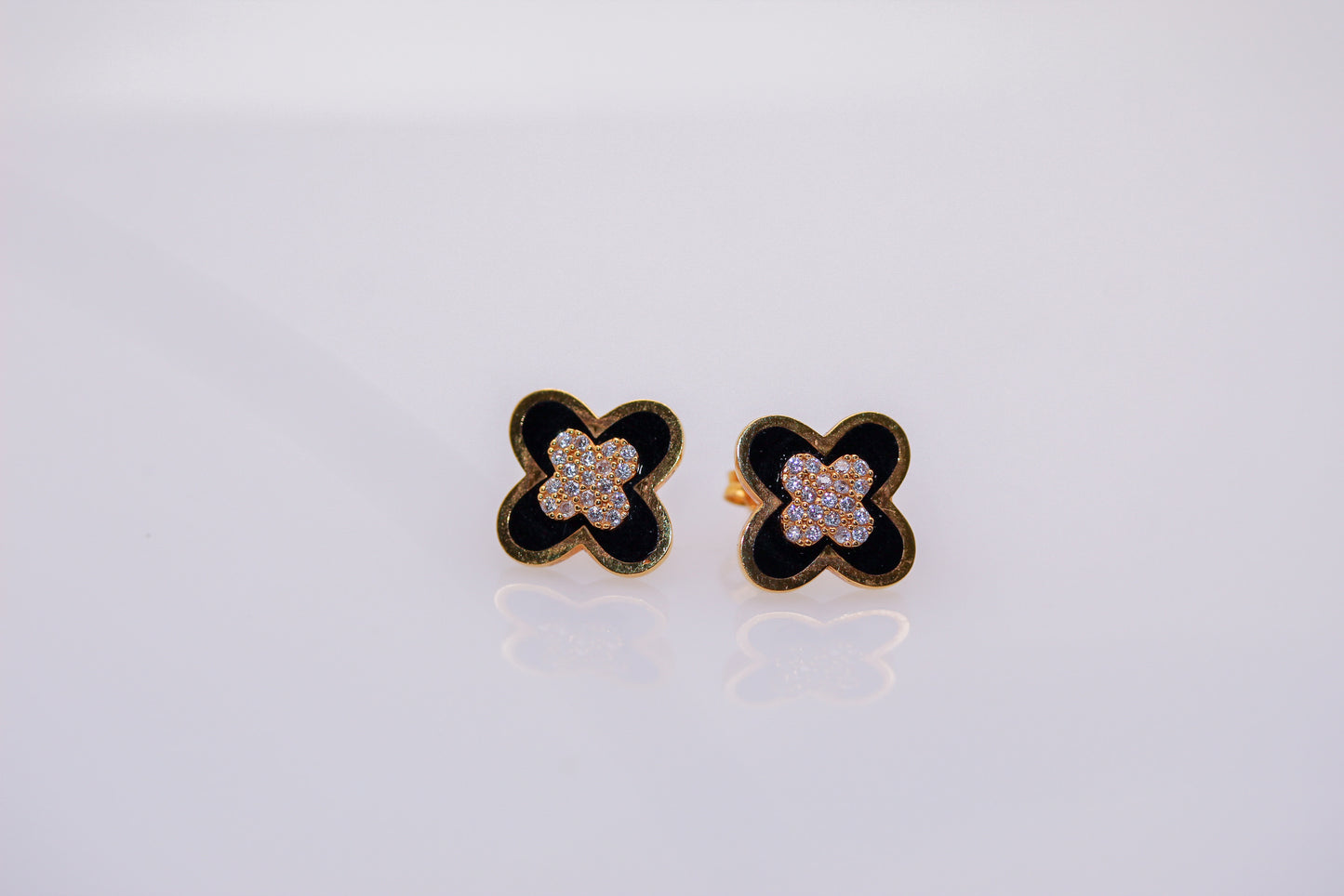 21K Gold Black Flower Earrings