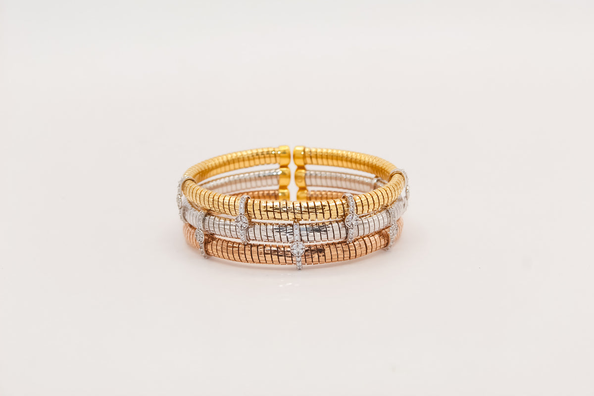 21K Gold Three Tone Cuff Bracelet