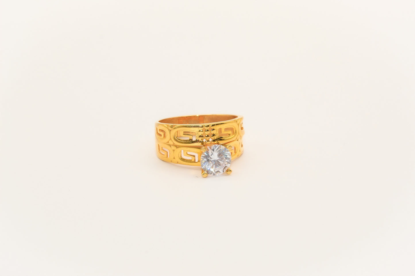 21K Gold Solitaire Wedding Ring Set