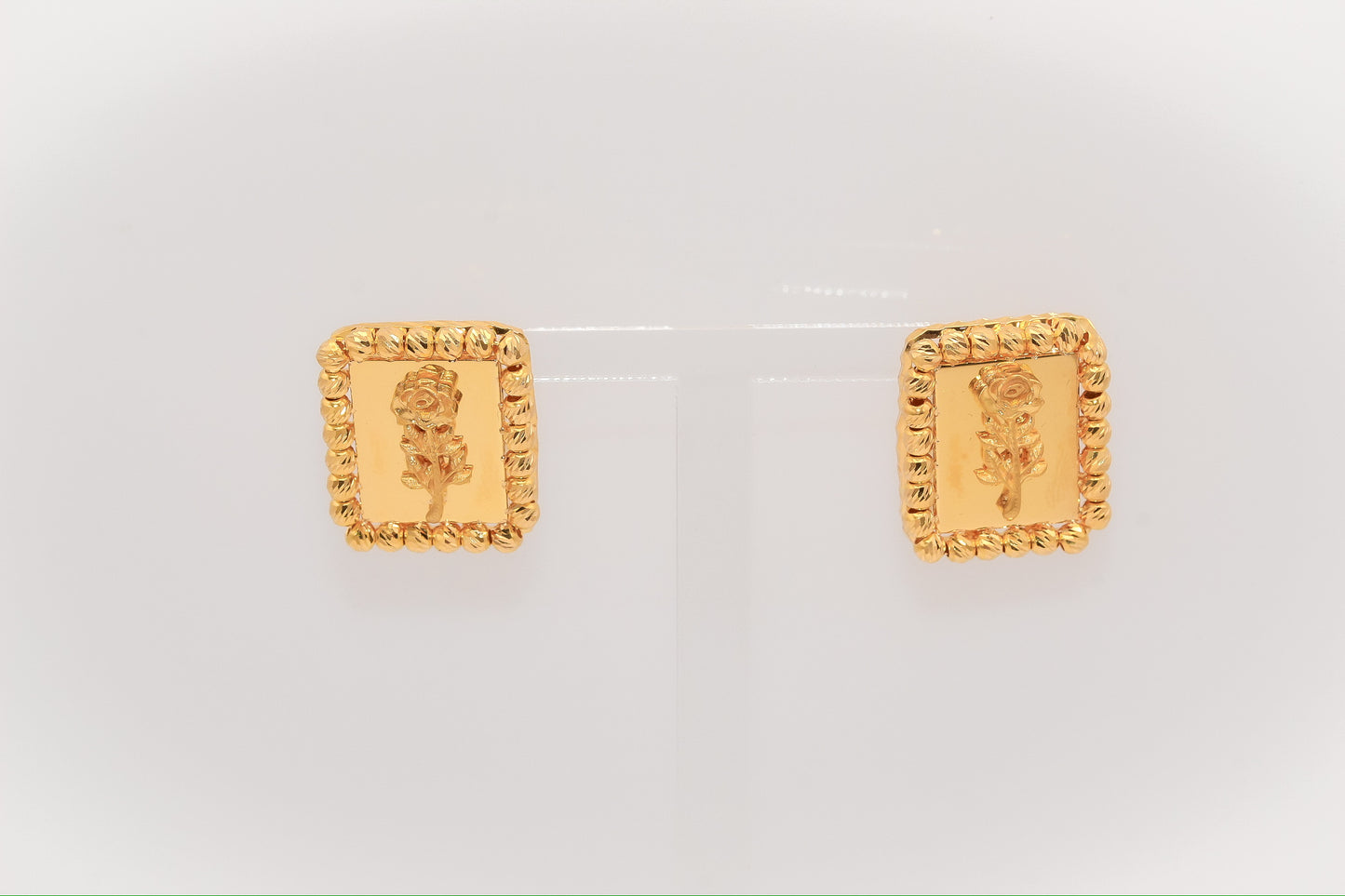 21K Gold Himo Square Rose Earrings
