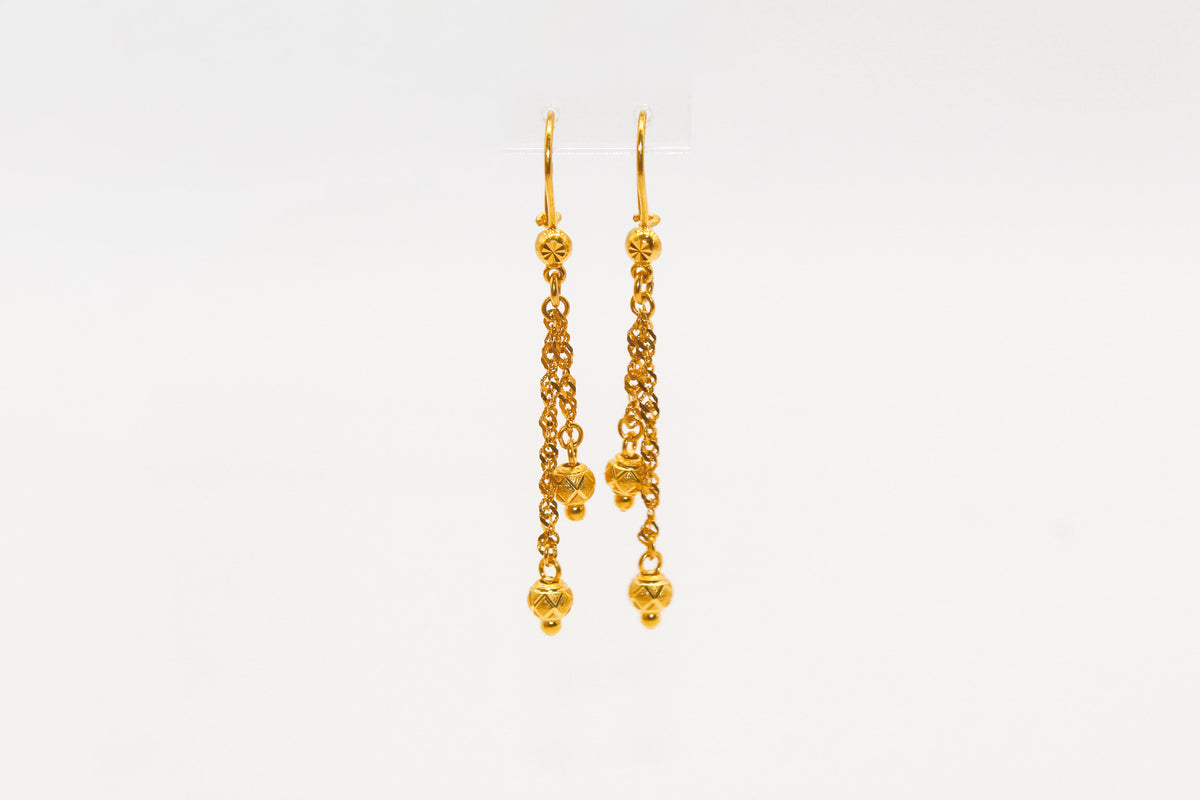 21K Gold Bead Dangle Earrings