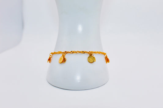 21K Gold Turkish Mini Coin Heart Charm Bracelet