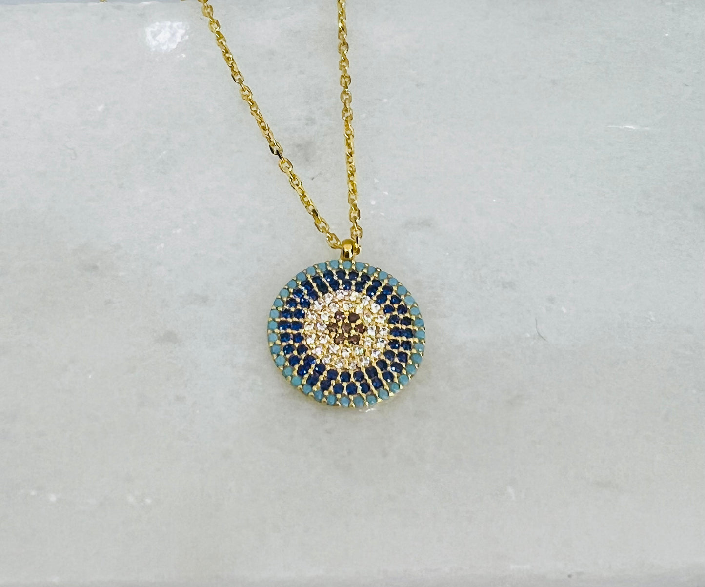 21K Gold Crystals Evil Eye Necklace