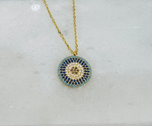 21K Gold Crystals Evil Eye Necklace
