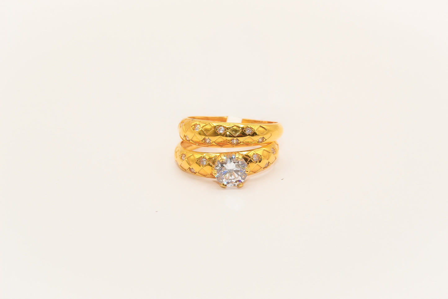 21K Gold Solitaire Wedding Ring Set