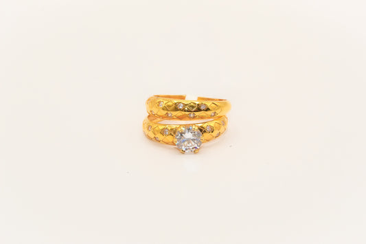 21K Gold Solitaire Wedding Ring Set