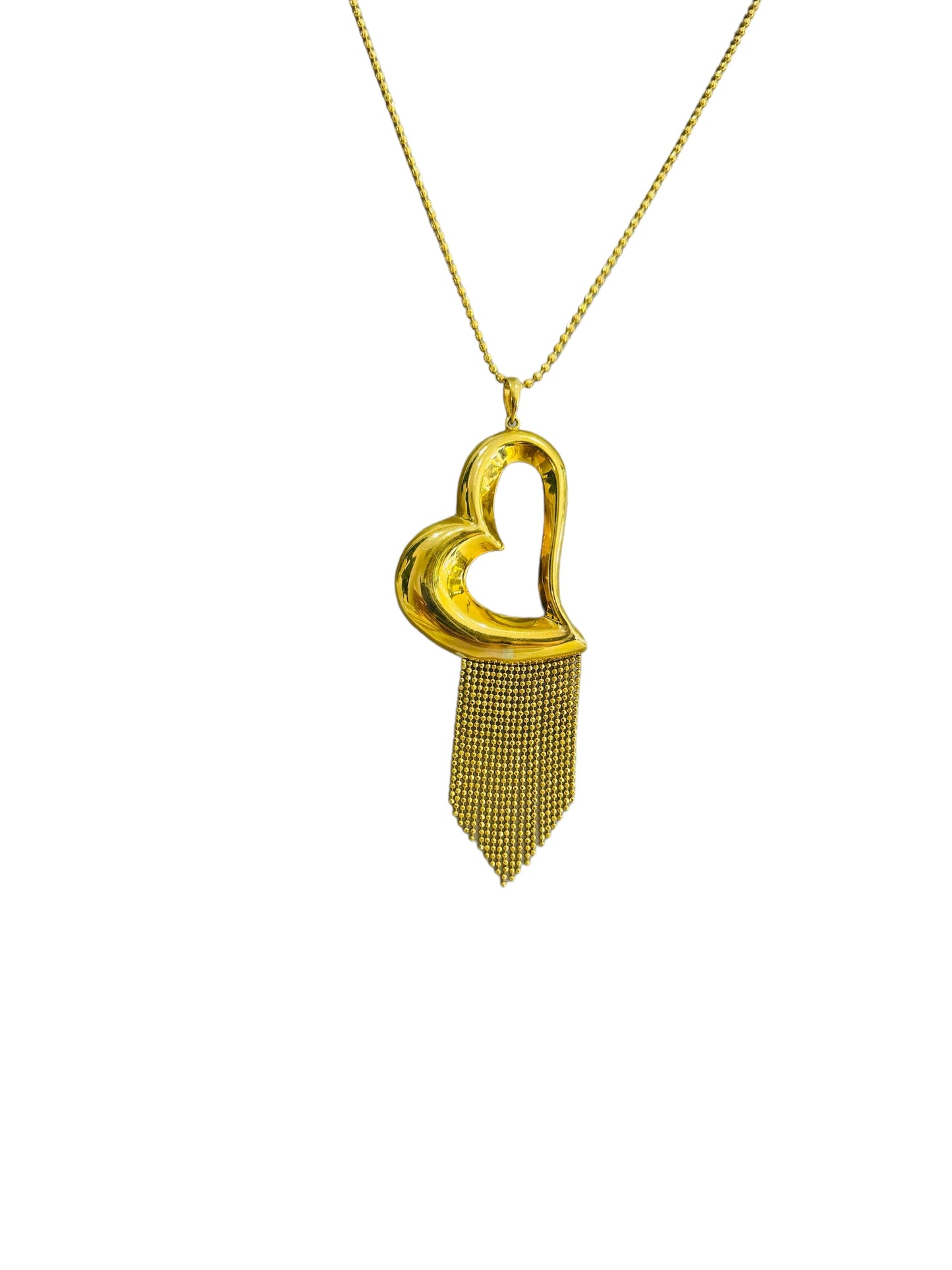 21K Gold Large Heart Tassel Necklace