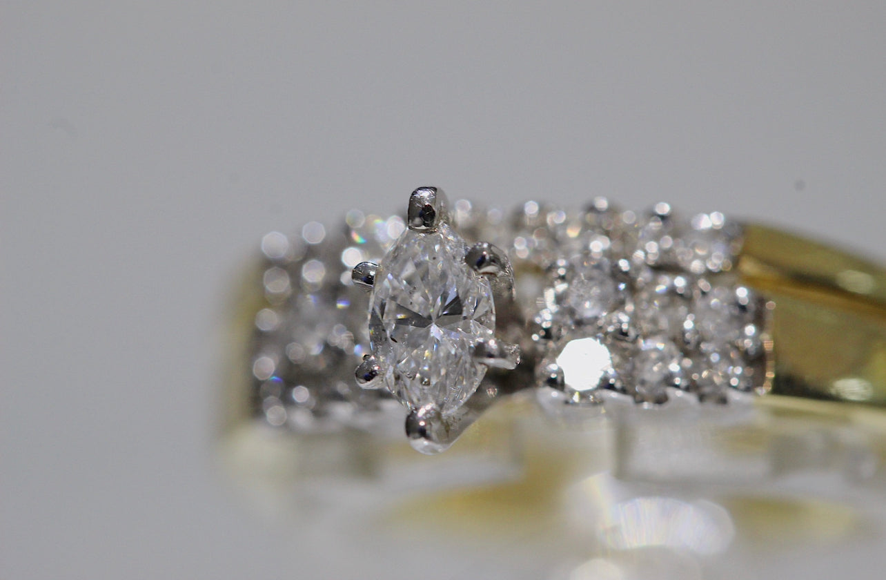 14K Gold 1 Carat Marquis Diamond Engagement Ring