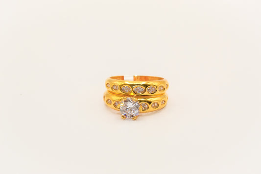 21K Gold Solitaire Wedding Ring Set