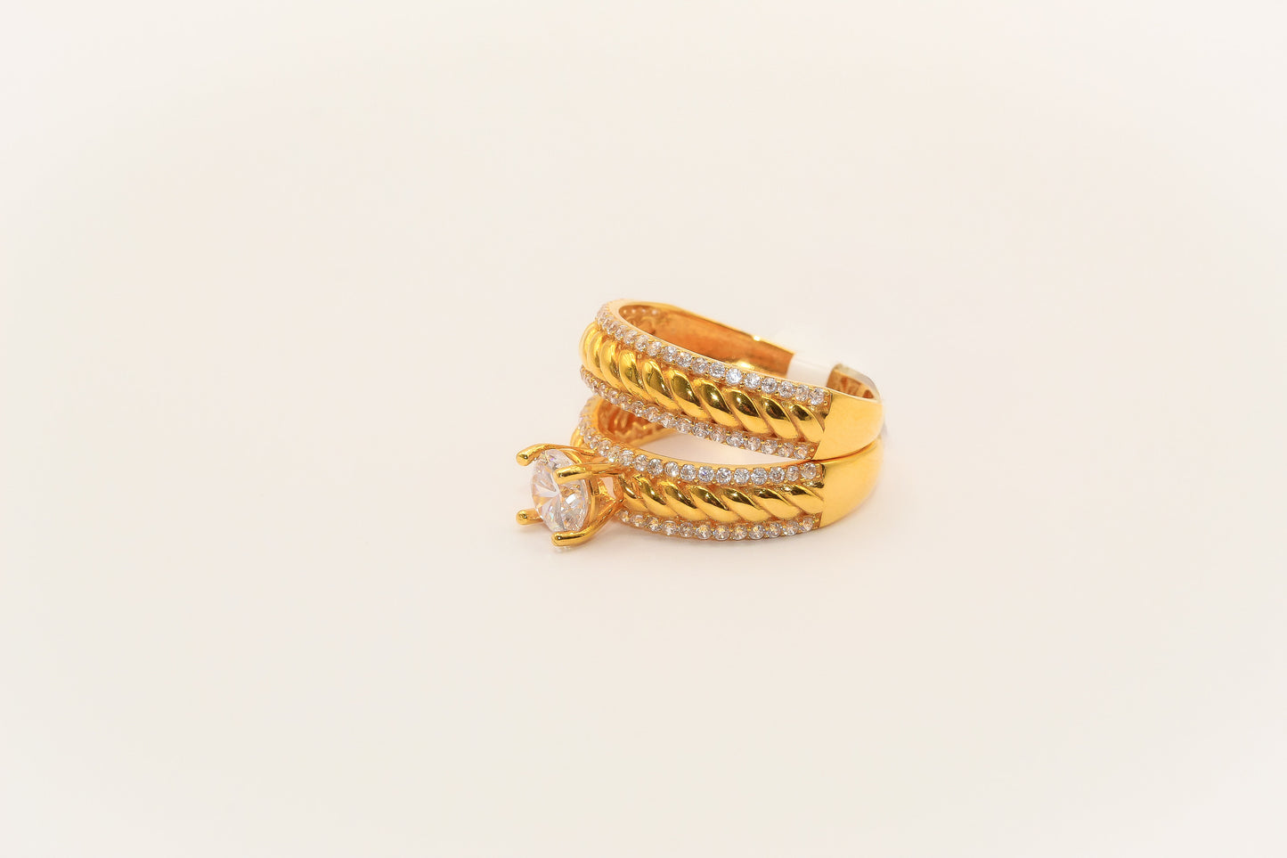 21K Gold Solitaire Wedding Ring Set