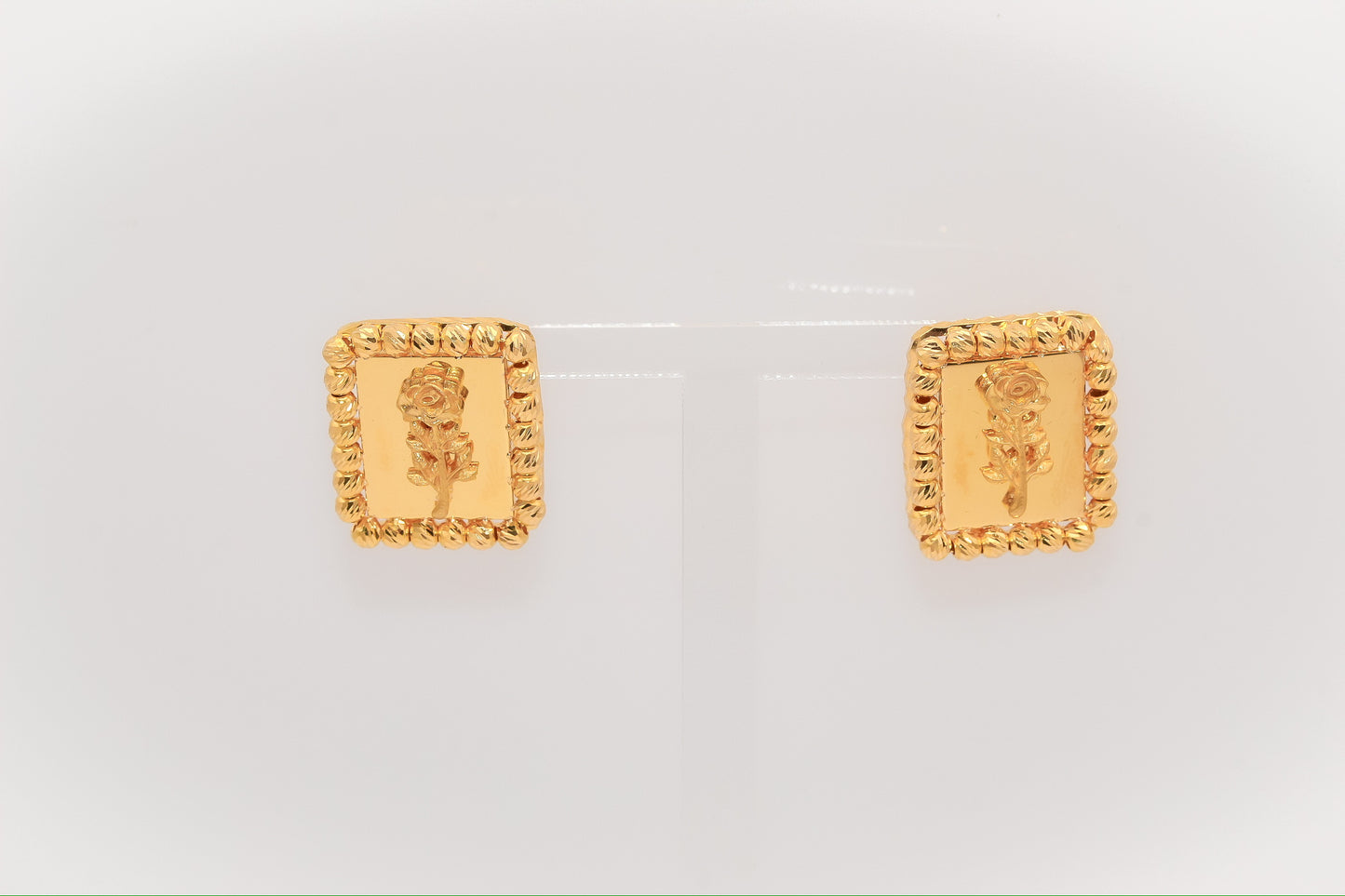 21K Gold Himo Square Rose Earrings