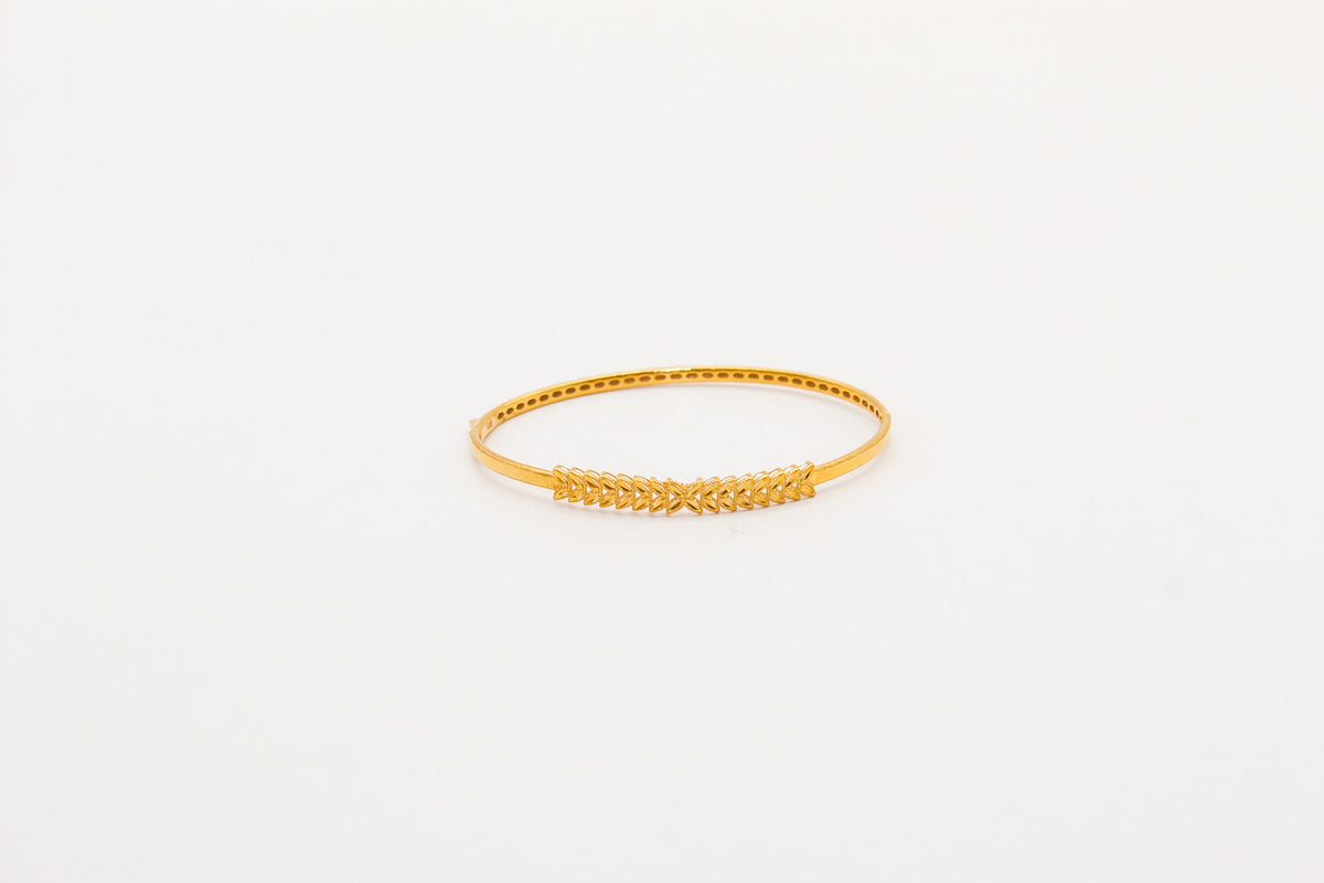 21K Gold Simple Leaf Bangle Bracelet