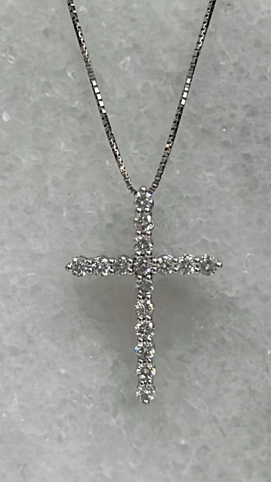14K White Gold .62 Carat Diamond Cross Necklace