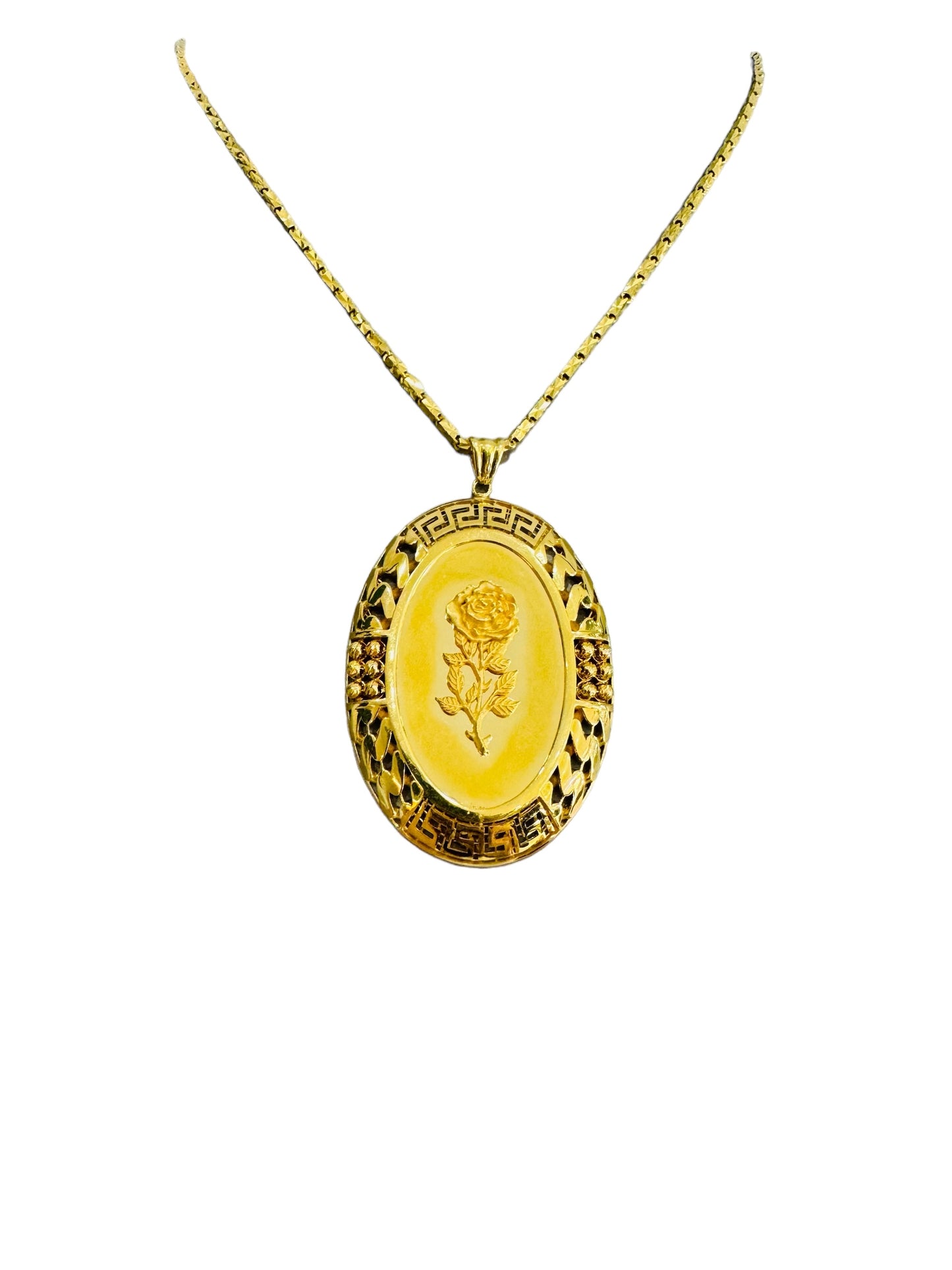 21K Gold Large Rose Pendant Necklace