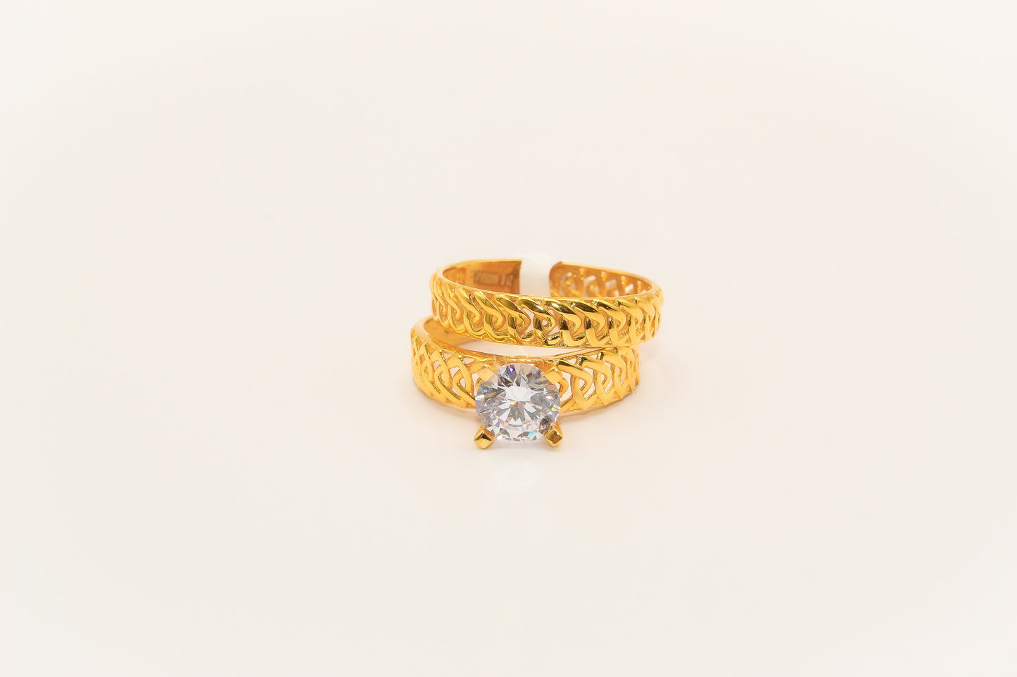 21K Gold Solitaire Wedding Ring Set