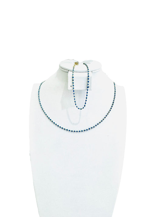 14K Gold Blue Enamel Delicate Half Set